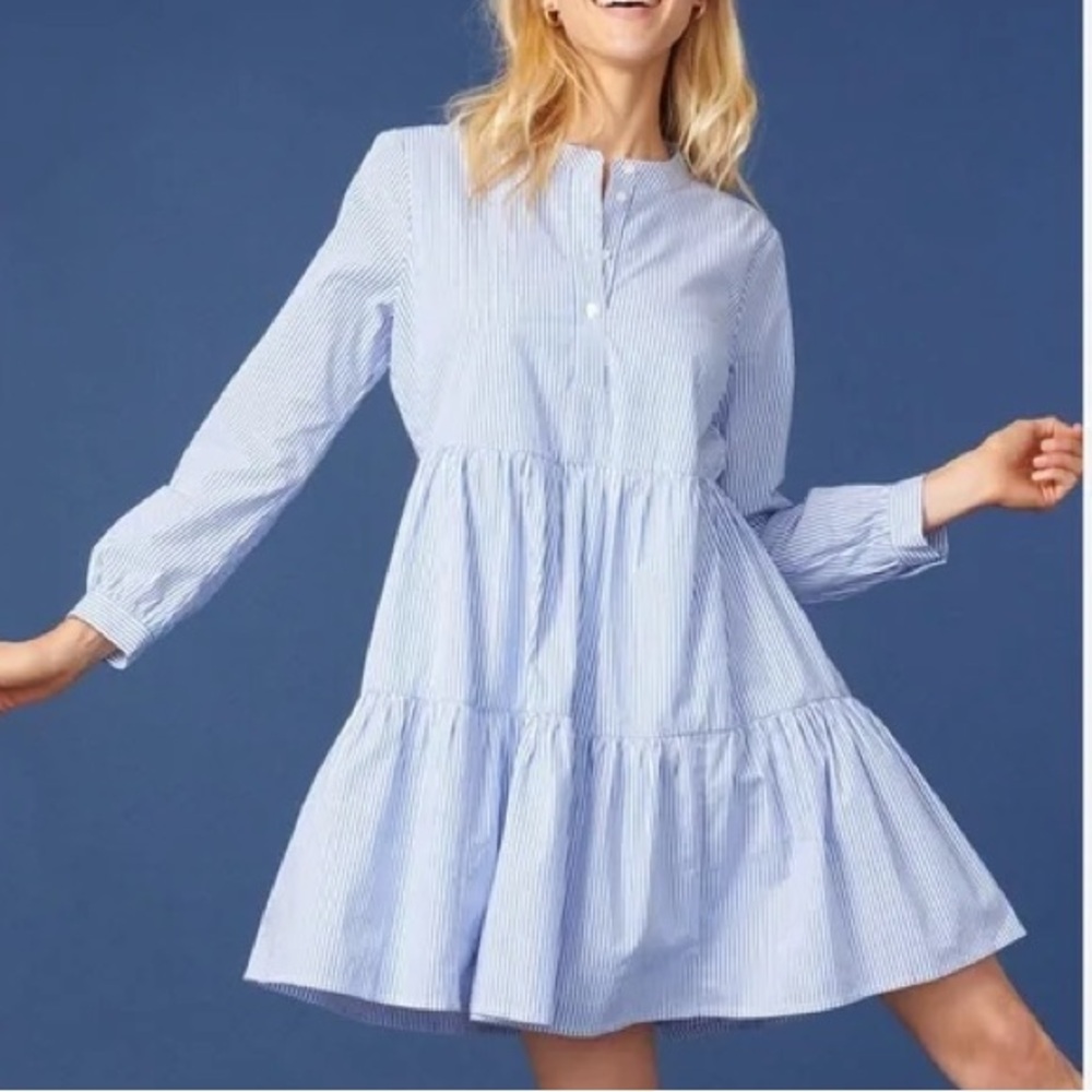 J. Crew Blue Striped Long Sleeve Dress